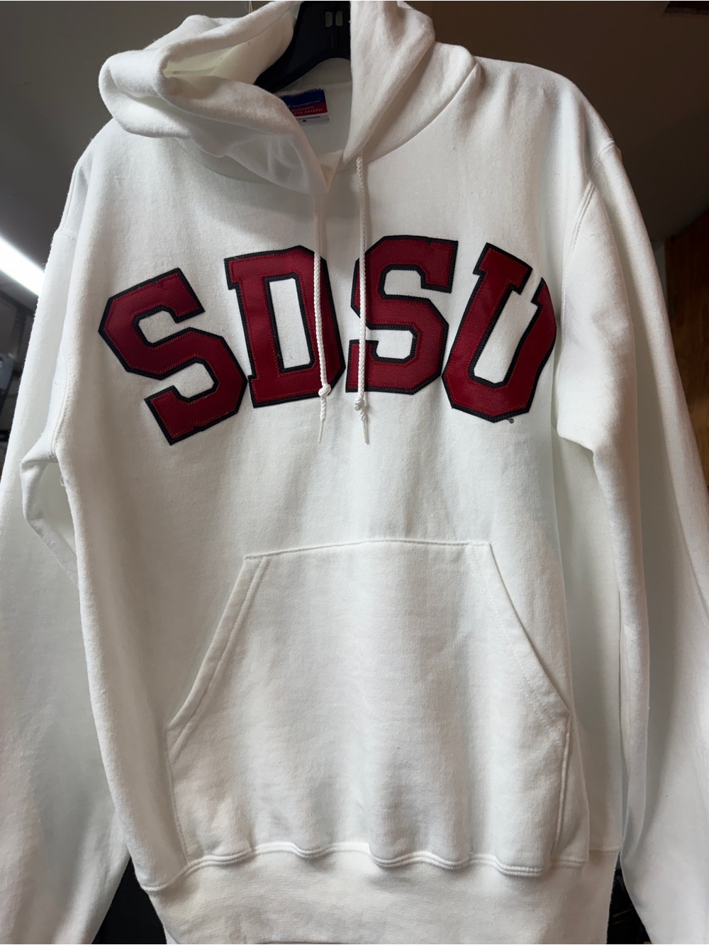 Champion Off-White SDSU Pullover Hoodie with Red Appliqué